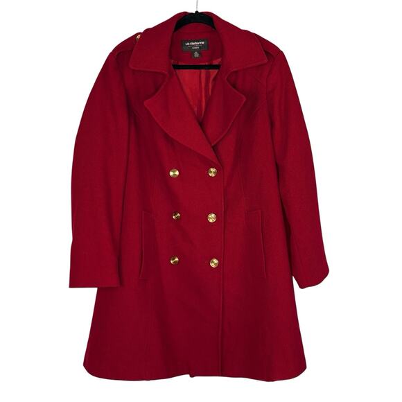 LIZ CLAIBORNE Women's Double Breasted Coat Wool Blend Twill Red Size 2X - Picture 1 of 6